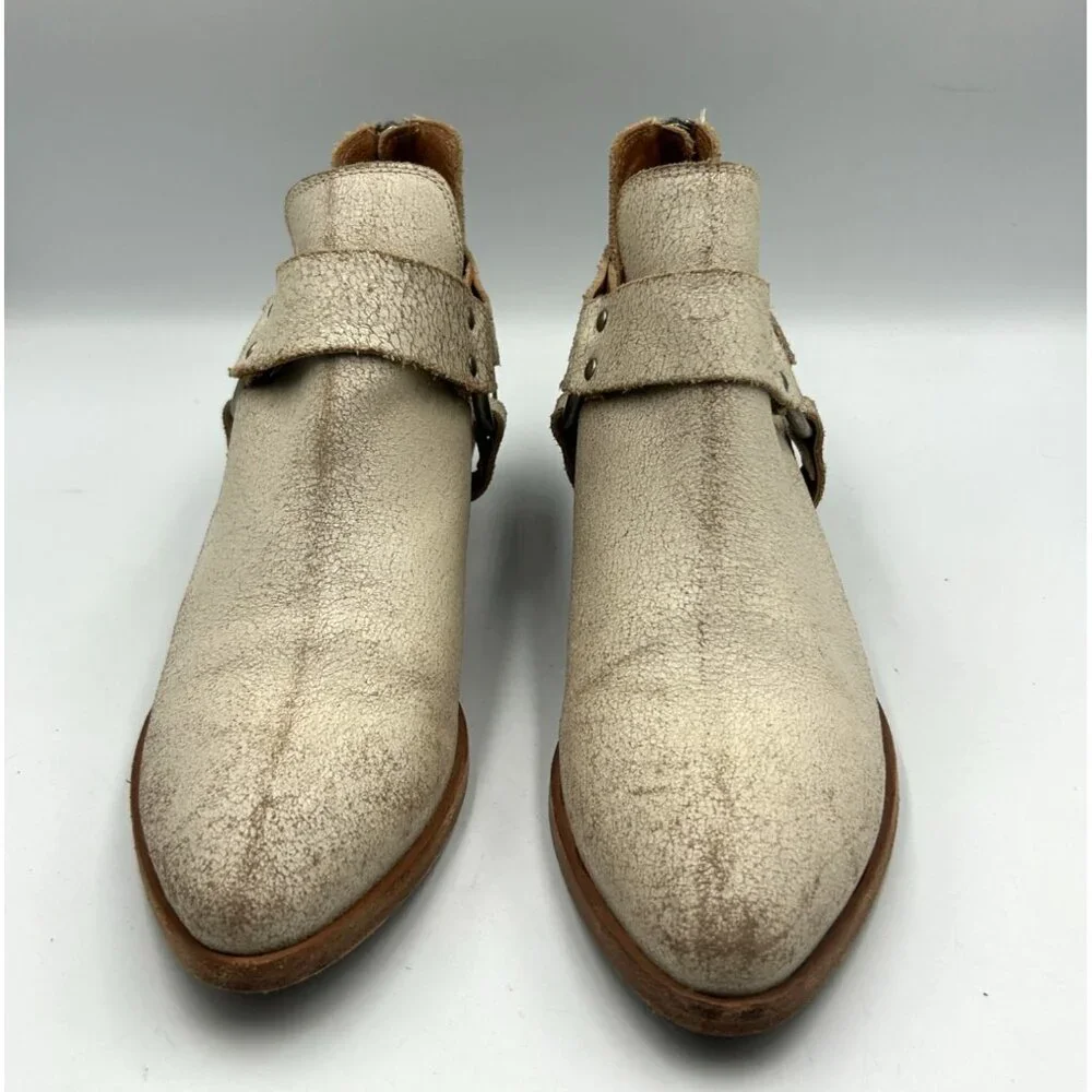 Frye Women Distressed Beige Leather Ray Harness Western Ankle Boots Sz 9.5 3255 - Picture 12 of 16